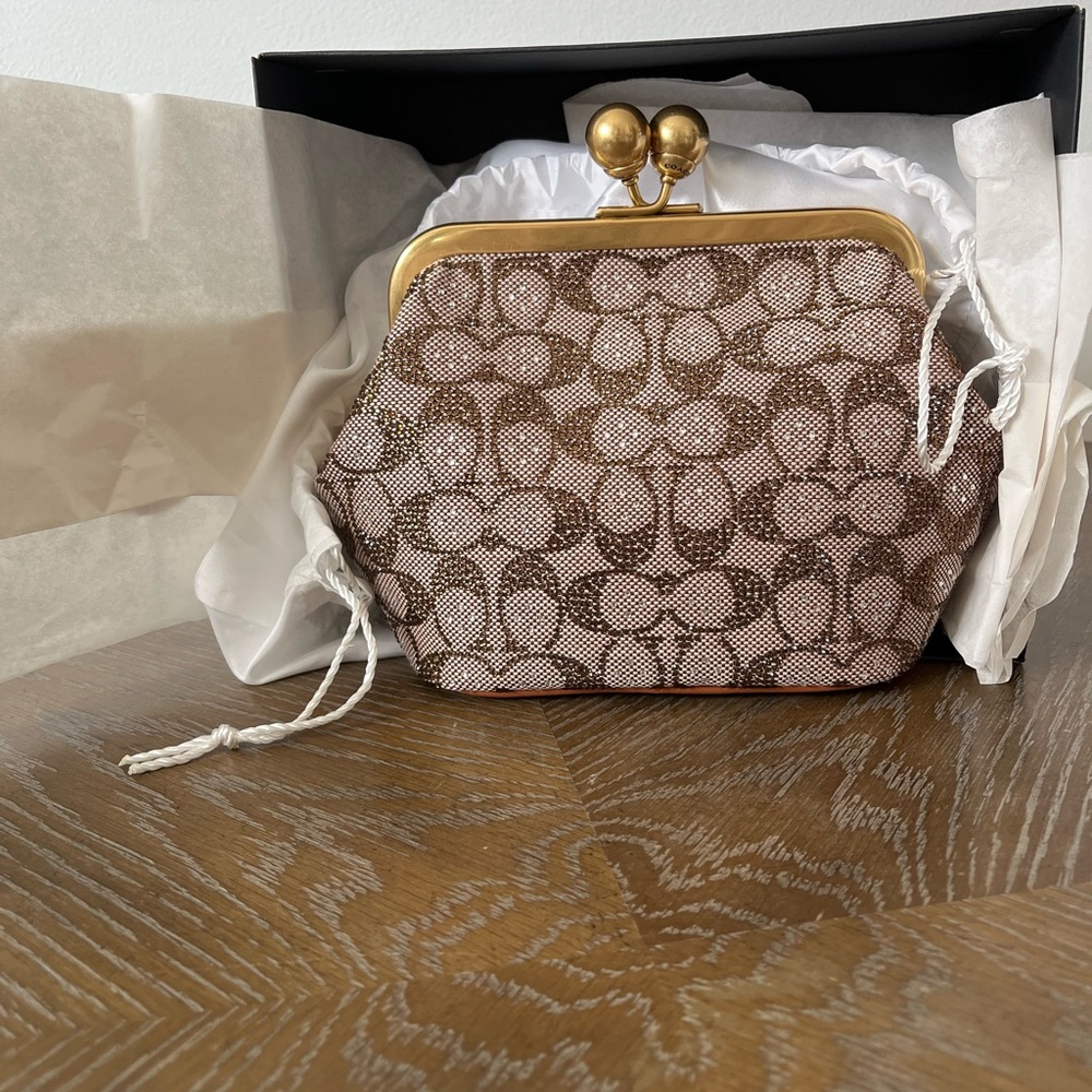 Coach Kisslock Frame Bag 16 In Crystal Signature Jacquard